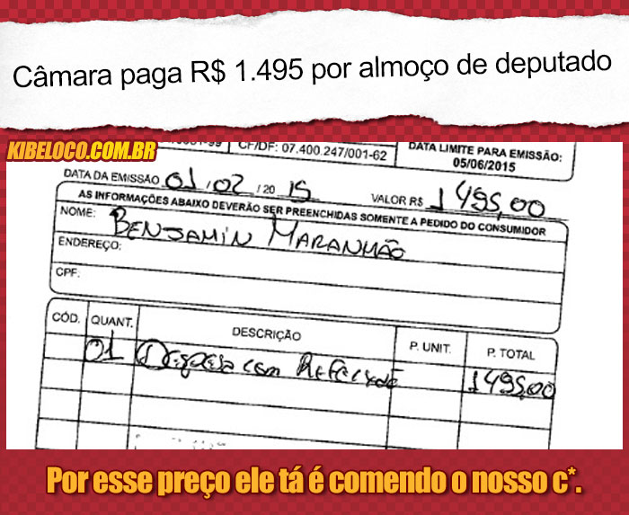 Câmara paga R$ 1.495 por almoço de deputado