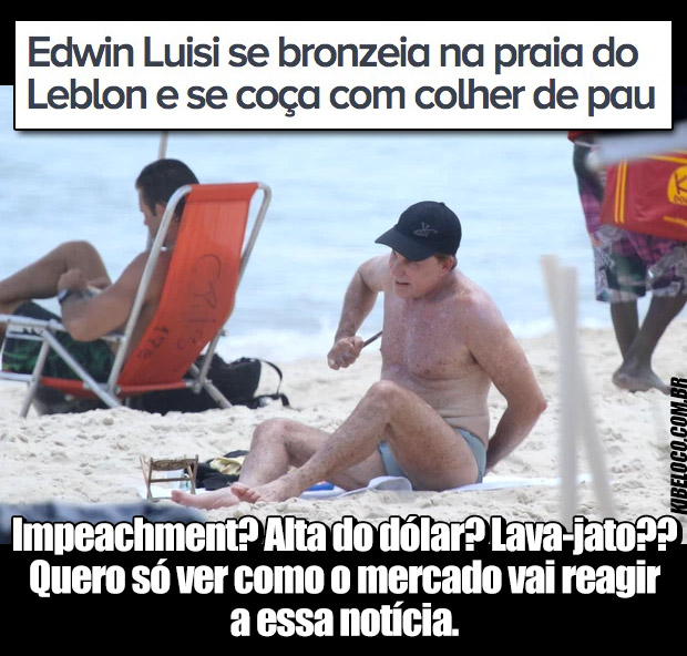 Edwin Luisi se bronzeia na praia do Leblon e se coça com colher de pau